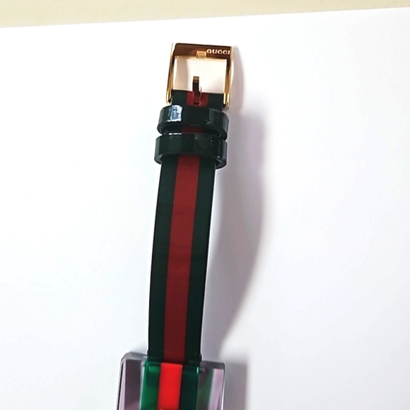 Authentic Gucci Watch Red Green Plexiglass Gold Bee Modern Luxury Designer Watch - Picture 9 of 16